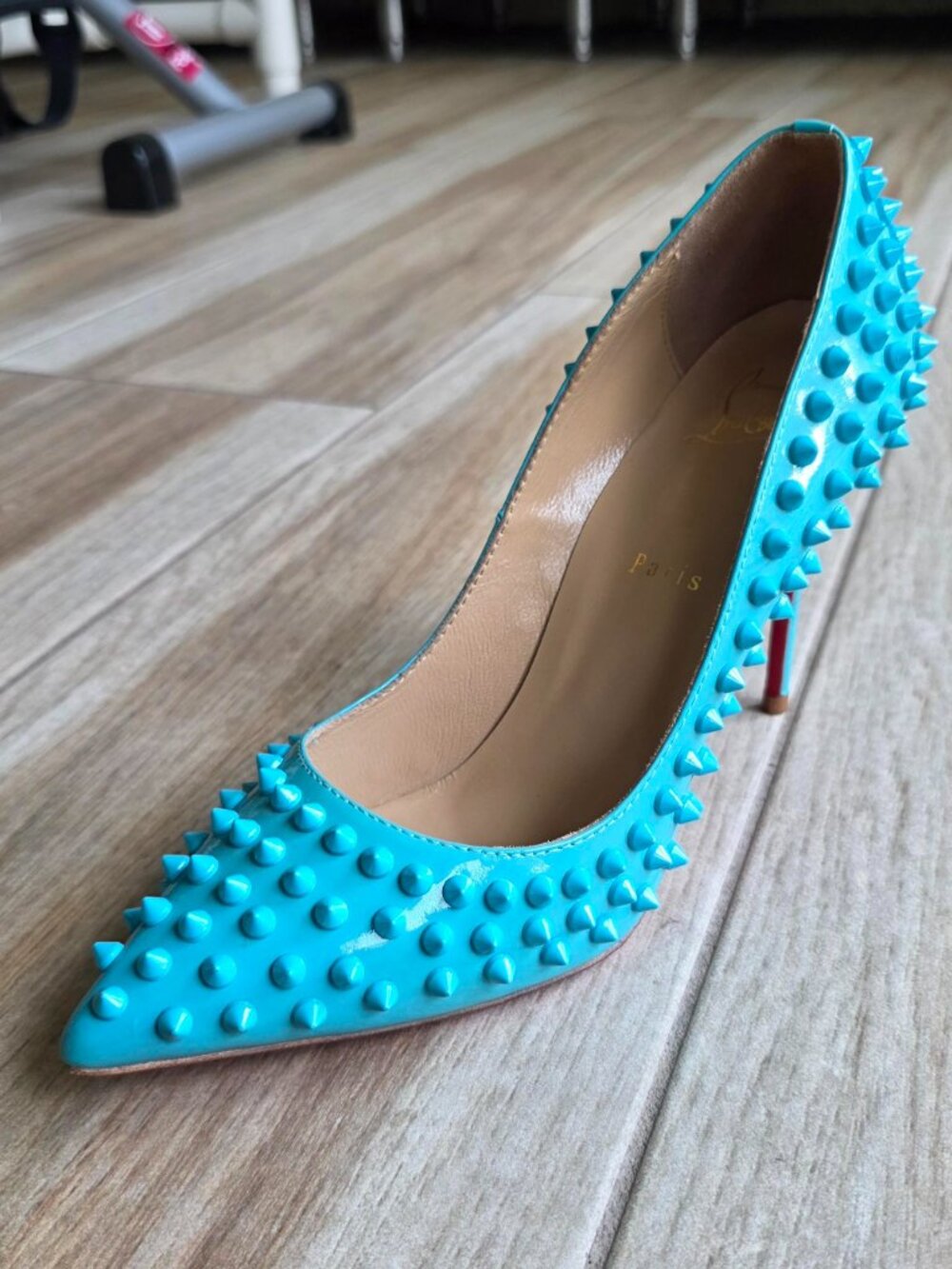 Christian Louboutin Aquamarine Leather Pigalle 100 Spike Pumps Shoe Eur. 40